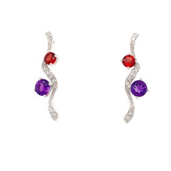 Pre Owned 18ct White Gold Diamond Garnet and Amethyst Earrings ZP389